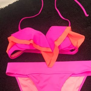 SOLD IN BUNDLE - VS Pink/Orange Ruffle Bikini Top